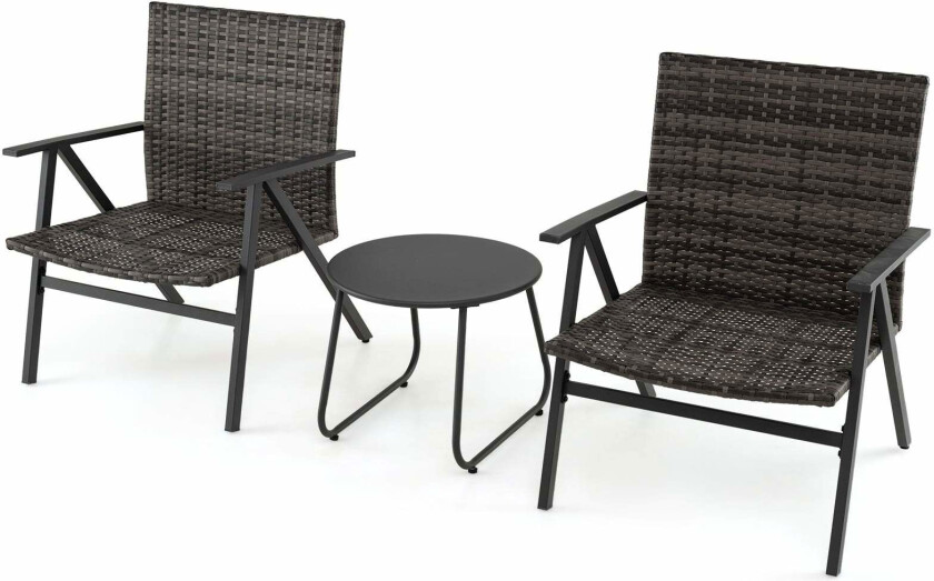 3-delt utendørs bistrosett – rottingseter og metallramme