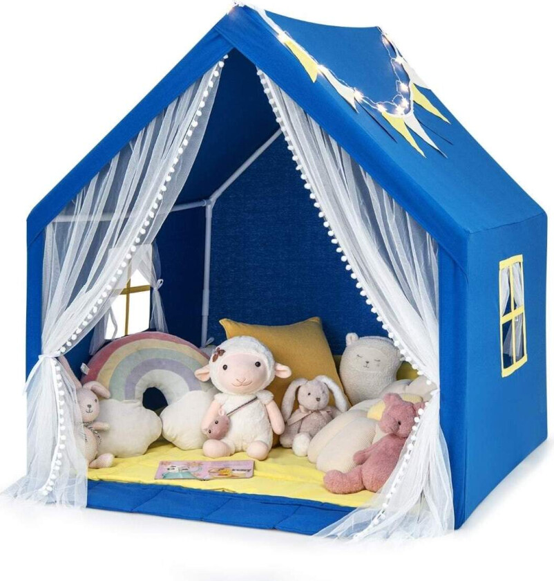 Leketelt for barn med vaskbar bomullsmatte – 122 x 105 x 125 cm blå