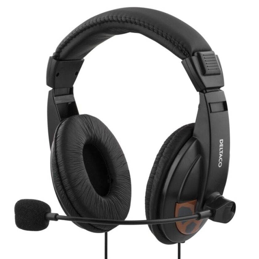 Headset med mikrofon och volymkontroll 2,5m kabel, svart