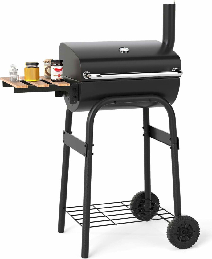 Kullgrill med sammenleggbart sidebord og termostat