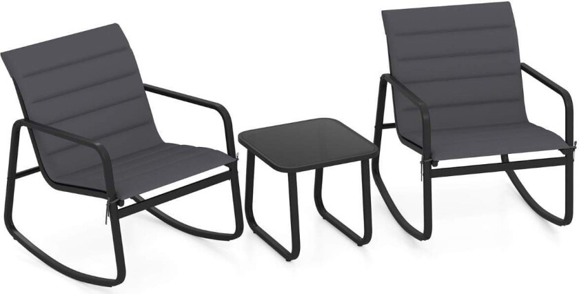 Utendørs huske bistrosett – 2 stoler og glassbord, grå