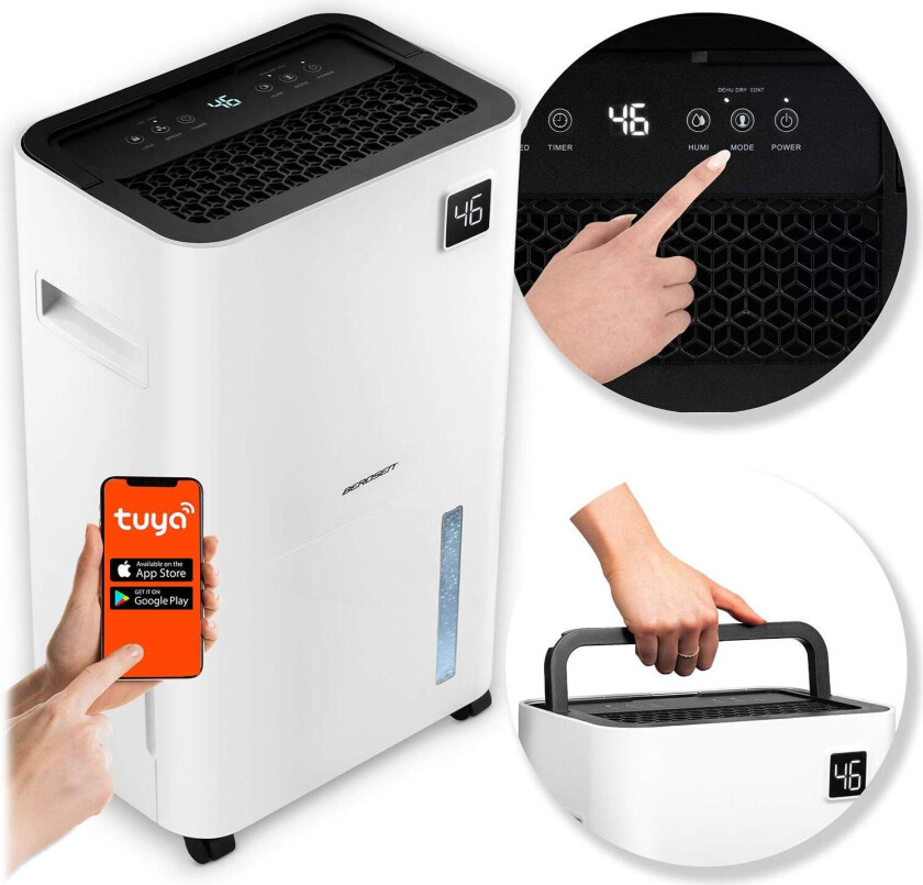Avfukter med Wi-Fi, 20 l/dag – 3 moduser og timer