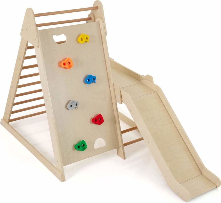 3-i-1 innendørs klatrestativ med sklie og klatrestiger