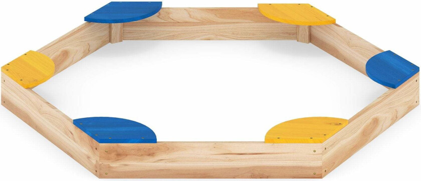 Sekskantet sandkasse i tre med blomsterpotte – 140x122x14 cm