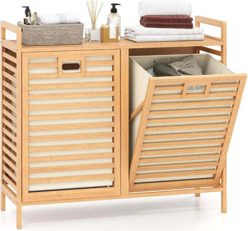 Dobbel skittentøyskurv, bambus, 75 l, 2 avtakbare beholdere