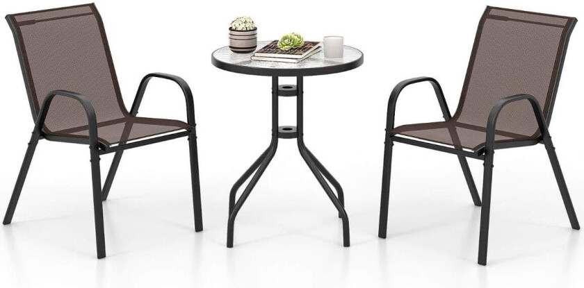 Utendørs bistrosett – 3 deler, stabelbare stoler, værbestandig