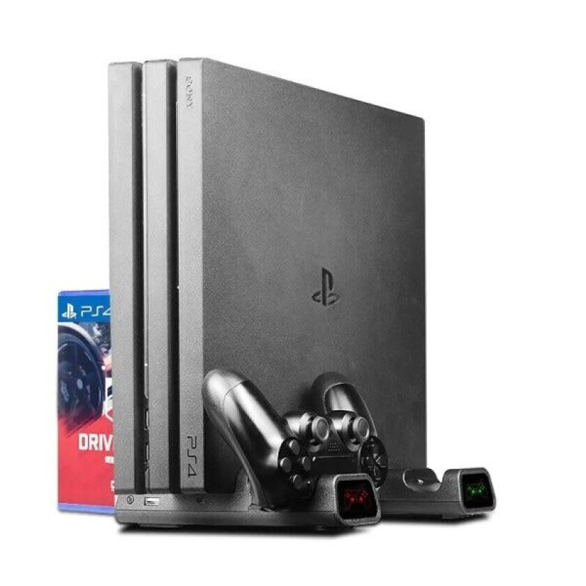 Vertikal kjøling vifte stativ for PS4/PS4 Slim/PS4 PRO konsoll Dobbel kontroller LED lader stasjon
