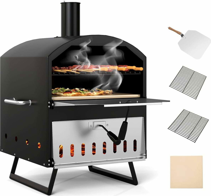 Utendørs vedfyrt pizzaovn – 40 cm, tolags, bærbar