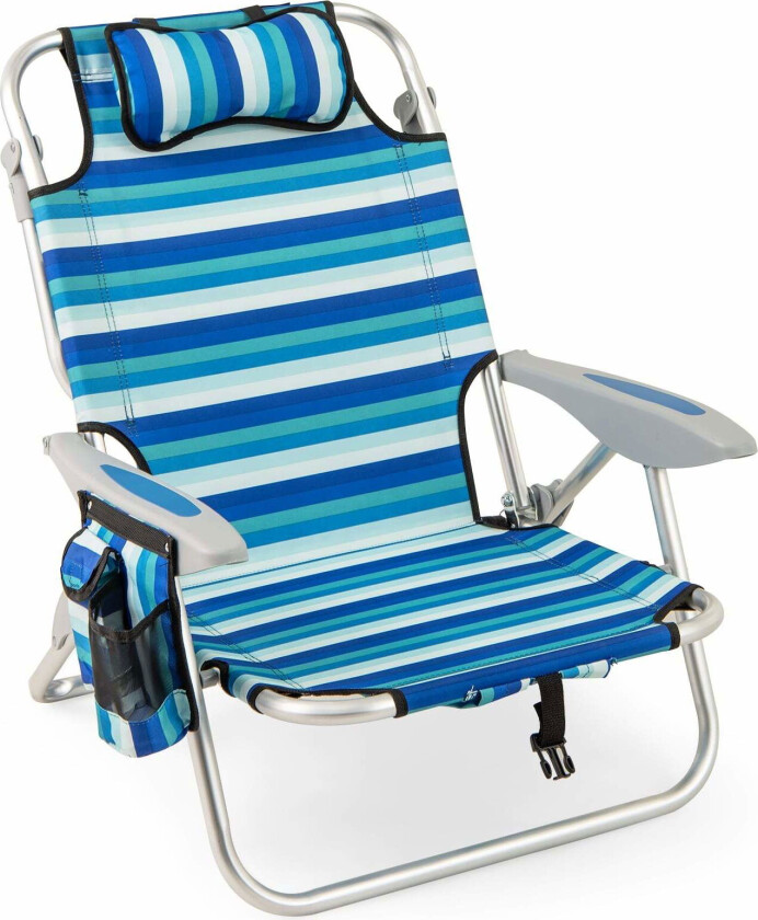 Sammenleggbar strandstol med justerbar ryggstøtte og kjøleboks