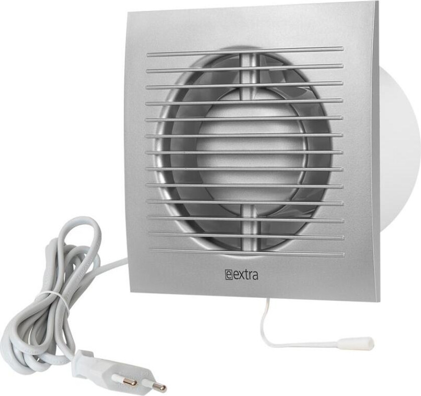 Baderomsvifte Standard E-EXTRA EE100WPS m/ støpsel og trekksnor 15W 230V Sølv