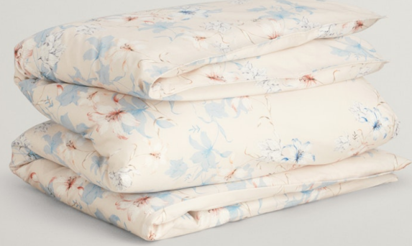 Sengesett Floral Sateng Hvit-Sand 200x220