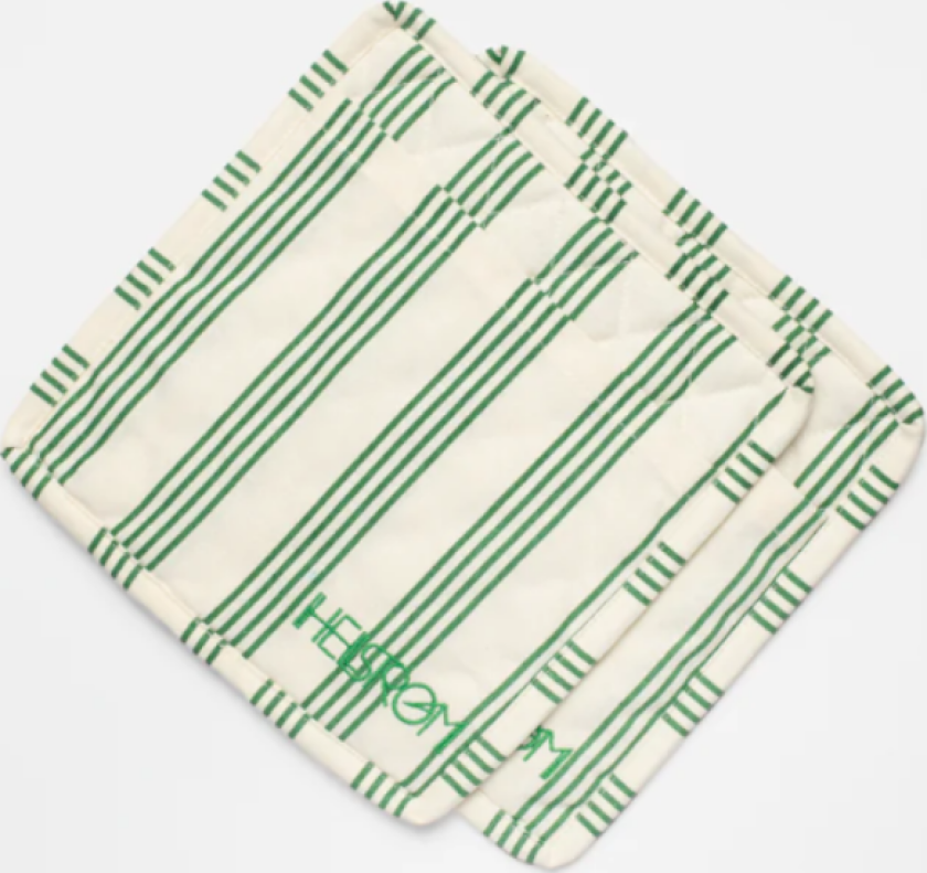 Grytekluter Kremhvit-Grønne Striper 2pk