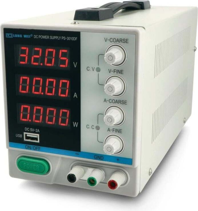 Laboratoriestrømforsyning, LongWei PS3010-DF, 0-30V, 10A