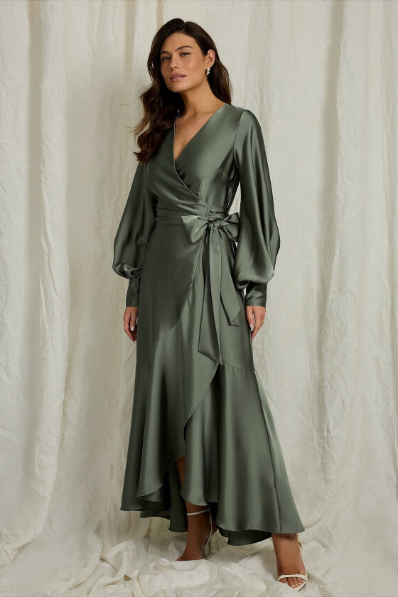 Maxikjole i sateng - Grønn