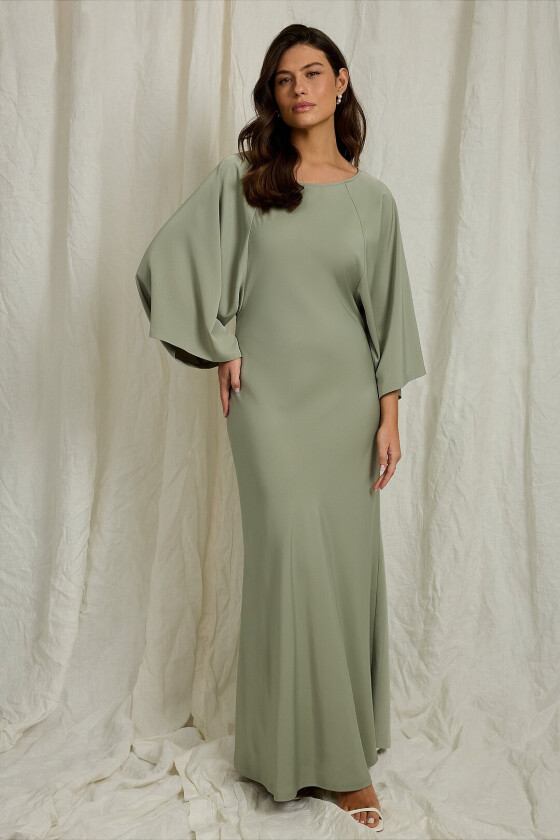 Maxikjole i sateng - Grønn