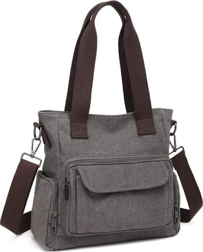 Solid og slitesterk totebag i canvas, crossbody-veske med flere lommer og justerbar skulderstropp, lett veske med stor kapasitet for kvinner