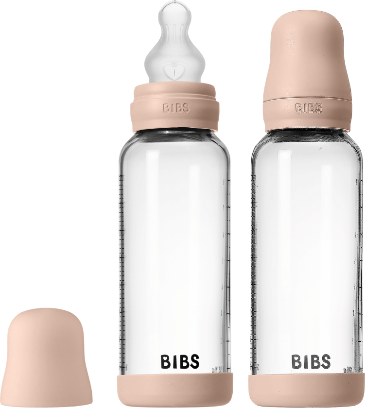 Glass Baby Bottle Round Silicone 2 pack Medium Flow - Blush - 240 ml