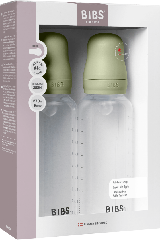 Baby Bottle Round Silicone 2 Pack Medium Flow - Sage - 270 ml