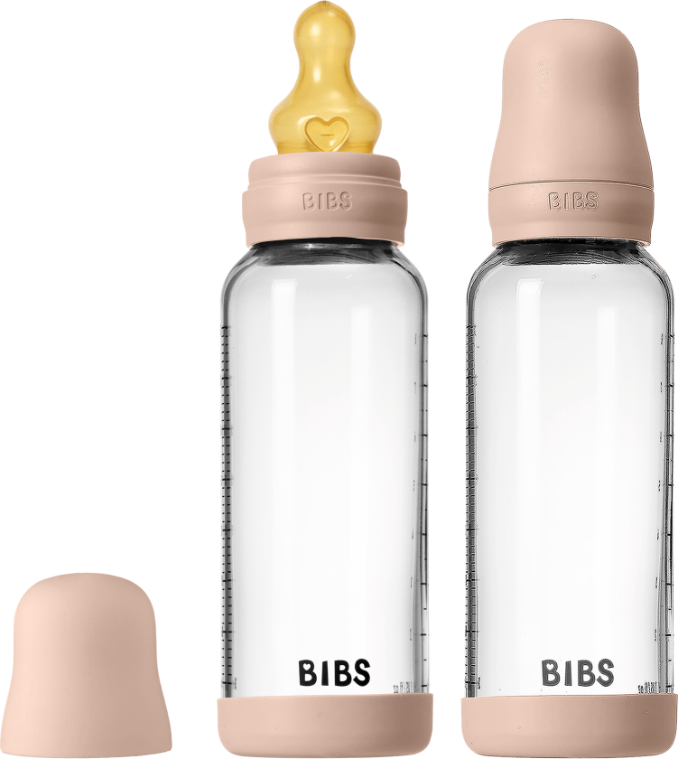 Glass Baby Bottle Round Latex 2 Pack Medium Flow - Blush - 240 ml