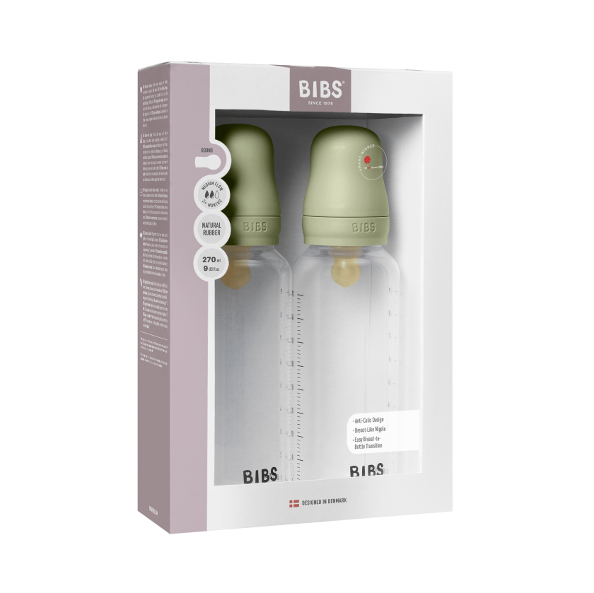 Baby Bottle Round Latex 2 Pack Medium Flow - Sage - 270 ml