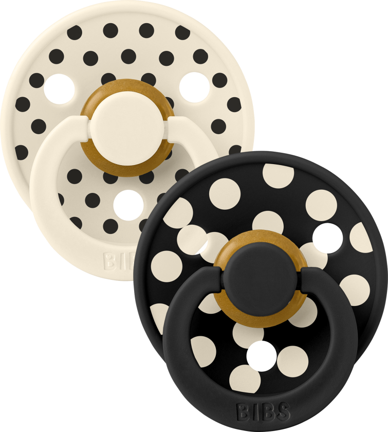 Pacifier Studio Colour 2 PACK Polka Latex - Ivory/Black - Size 1