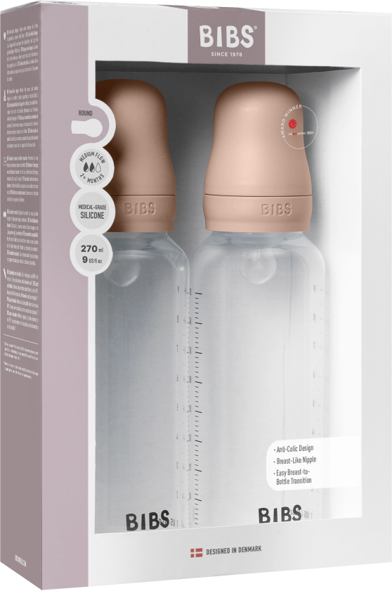 Baby Bottle Round Silicone 2 Pack Medium Flow - Blush - 270 ml