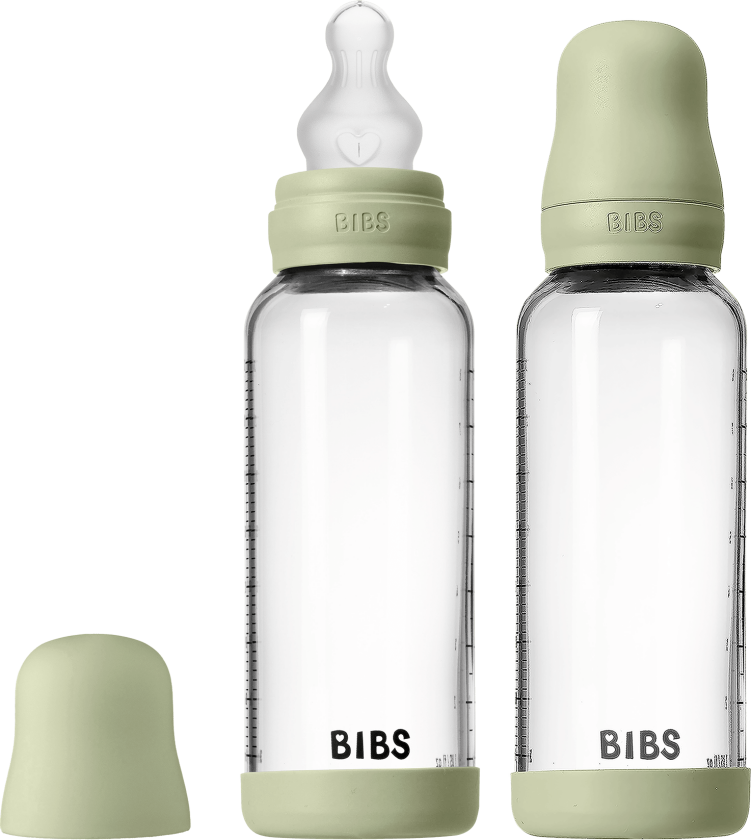 Glass Baby Bottle Round Silicone 2 Pack Medium Flow - Sage - 240 ml