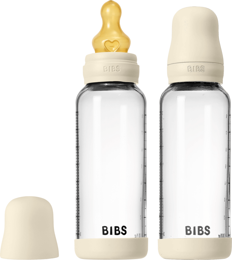 Bilde av Glass Baby Bottle Round Latex 2 Pack Medium Flow - Ivory - 240 ml