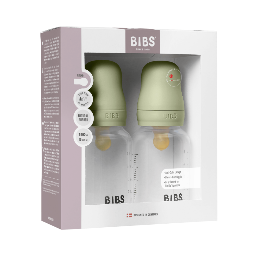 Baby Bottle Round Latex 2 Pack Slow Flow - Sage - 150 ml