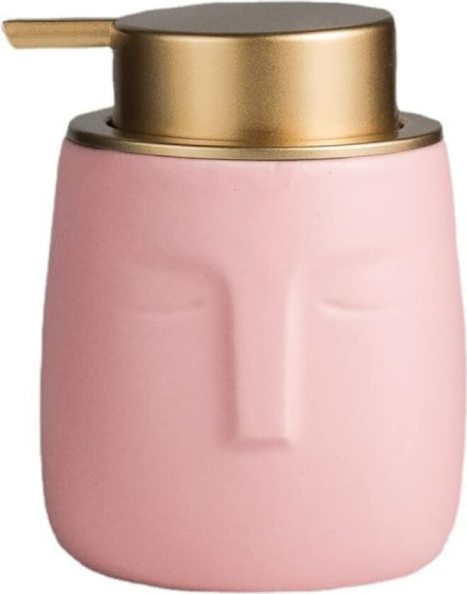 Unik Moderne Såpedispenser, Keramisk Flaske med Ansiktsform og Rustsikker Gullfarget Matt Pumpe, Dekorativ Lotiondispenser for Bad eller Kjøkken (Rosa)