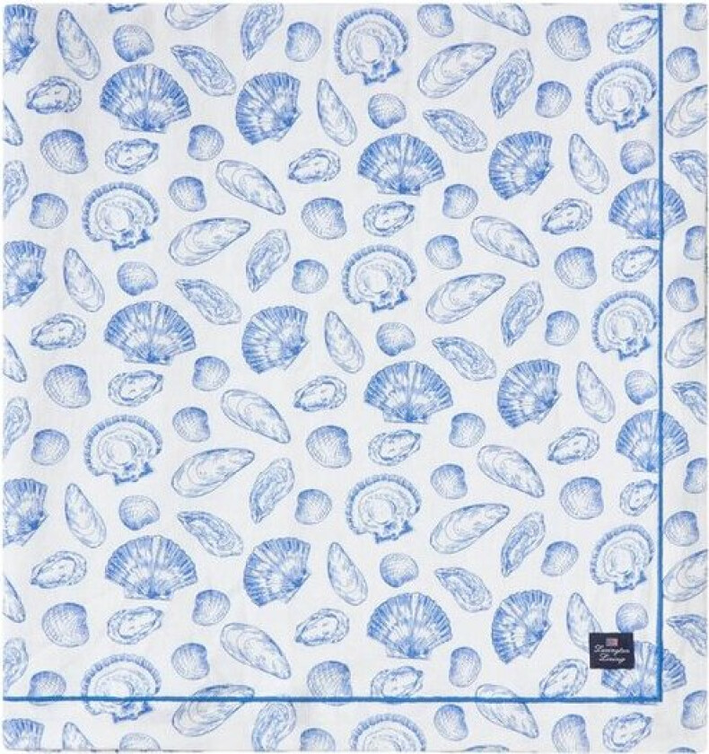 Duk 150x350 cm bomull skallprintet hvit/blå