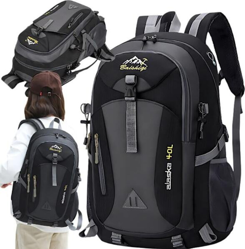 Ryggsekk 40l svart reisevandring trekking sterk i fjellene holdbar