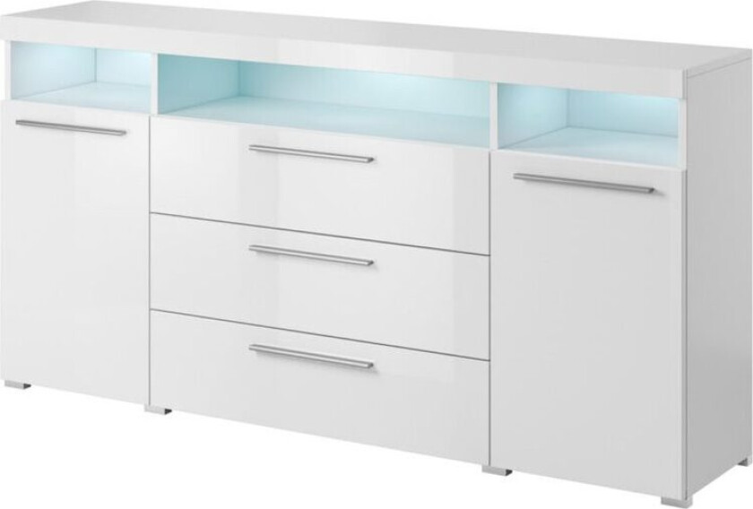 Skjenk India 2 dører med 3 skuffer - Hvit, 182 cm