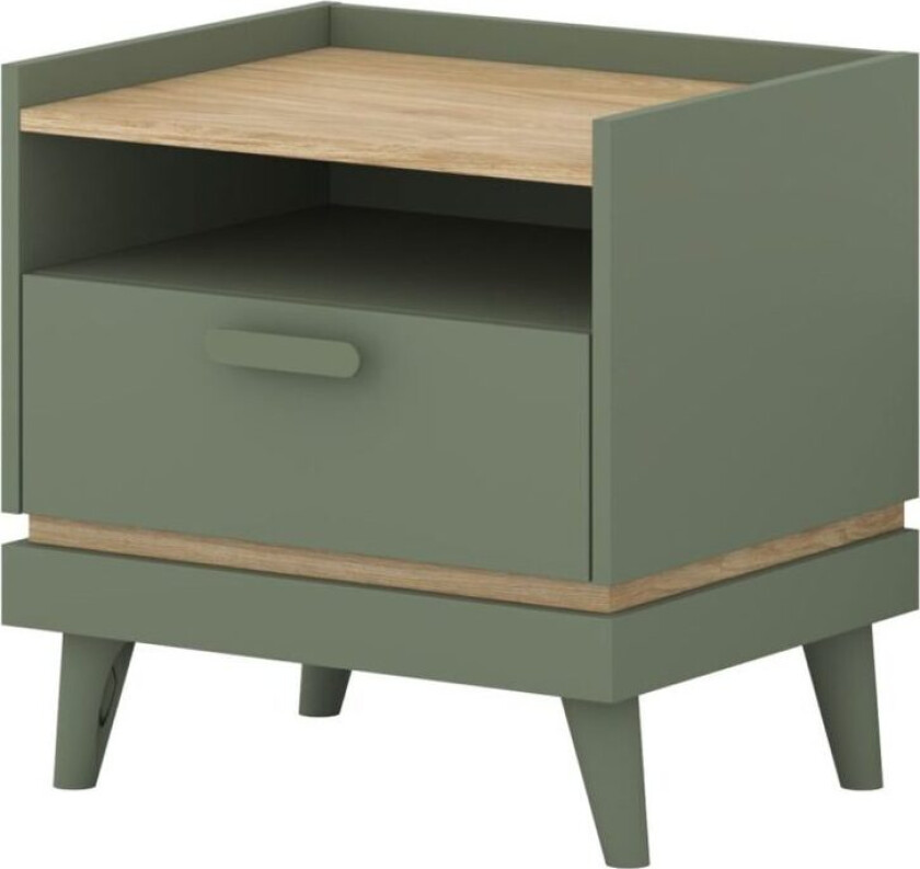 Nattbord Scandi 1 skuff - Falmet grønn - Oljet eik