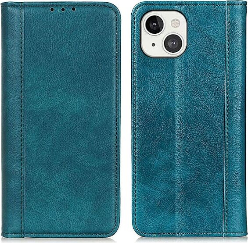 Ekte lærdeksel med magnetisk lukking for iPhone 13 - Grønn