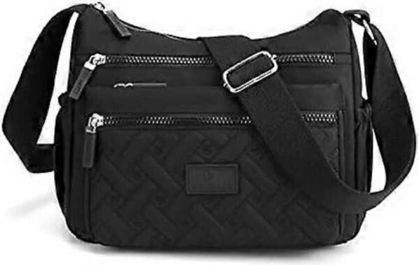 Dame Crossbody Veske, Multi Lomme Crossbody Veske Skulderveske Reiseveske Håndveske (Svart)