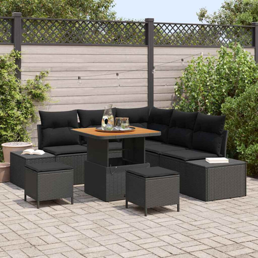Hagesofa Set med pute med lagring 8 pcs Svart Poly rattan
