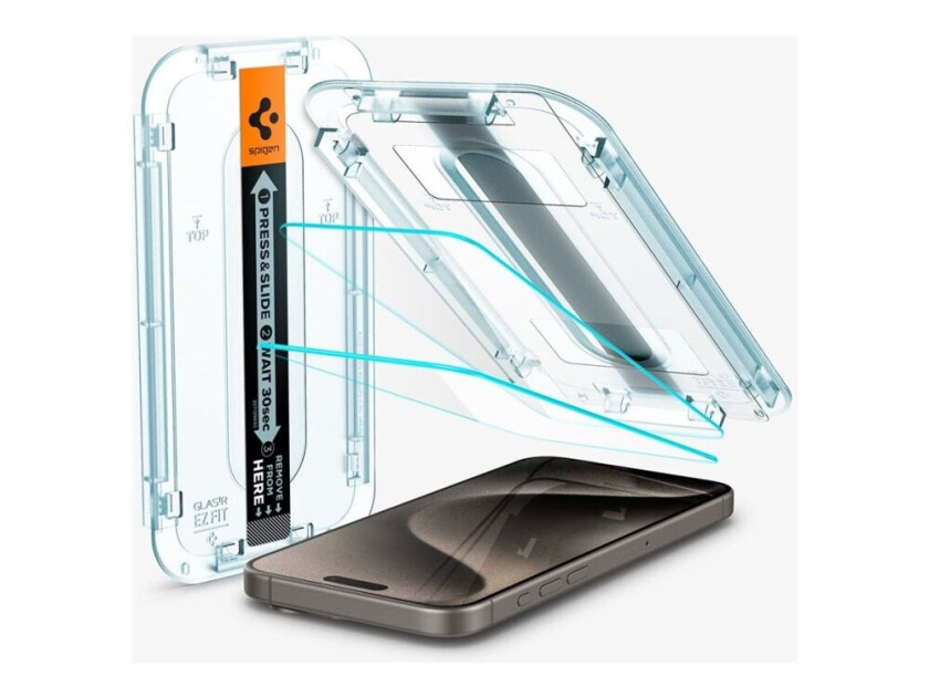 Bilde av iPhone 15 Pro  EZ Fit Glas.tR Skjermbeskytter 2. Stk - Case Friendly - Gjennomsiktig