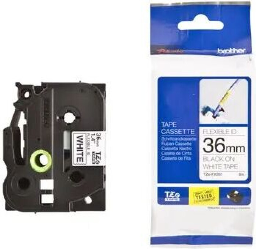 Tape 36mm Tze-fx261 Svart/hvit Fleksibel