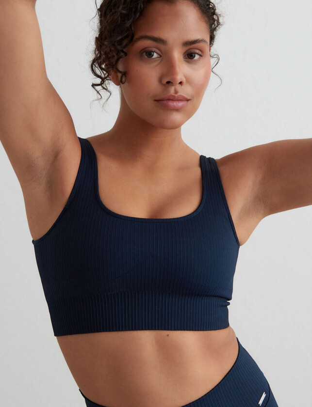 Navy Ribbed Seamless Bra - Blue - L