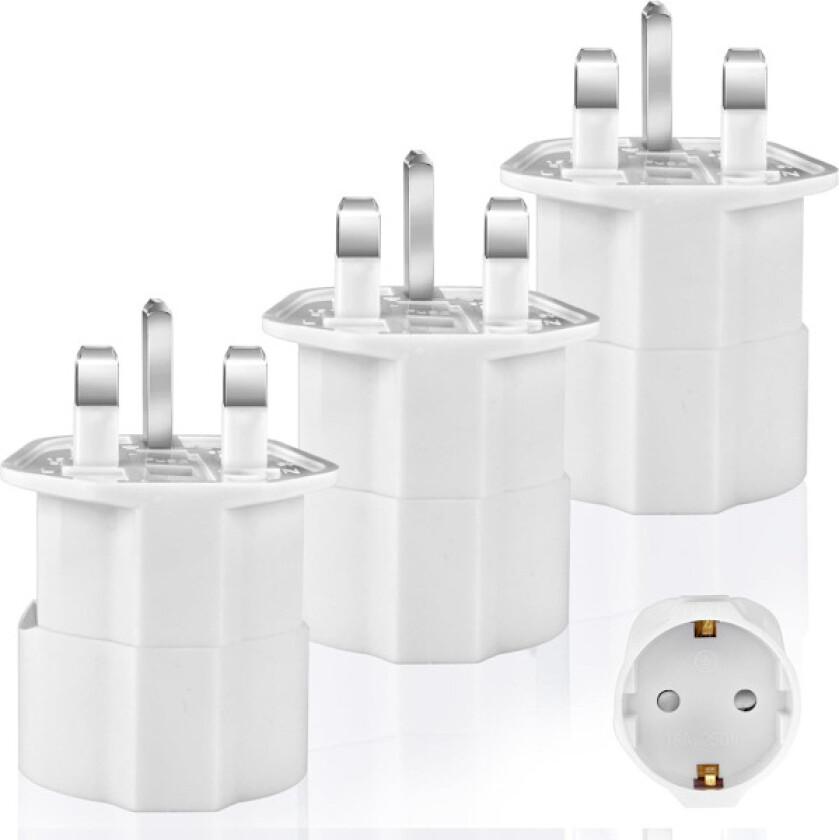 3x Reiseplugg Type G - Engelsk Reiseadapter - C og F Plugg til G Plugg ...