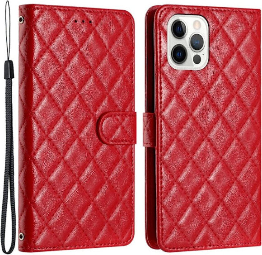 Funksjonelt rombe lommebokdeksel for iPhone 12 Pro Max - Rød