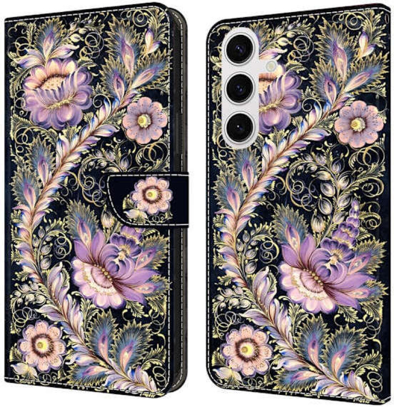 Samsung Galaxy S25 lommebokveske med mønsterutskrift Stativ lær flip telefondeksel - Vintage Gullnål