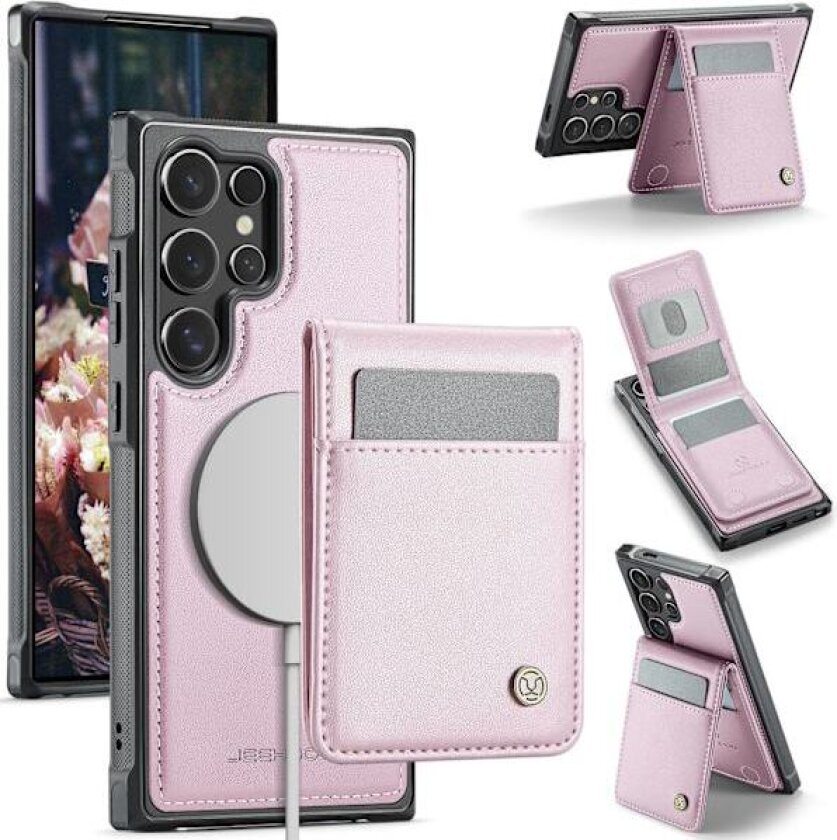 Samsung S22 Ultra telefondeksel, beskyttelsesdeksel med kortspor, rosa