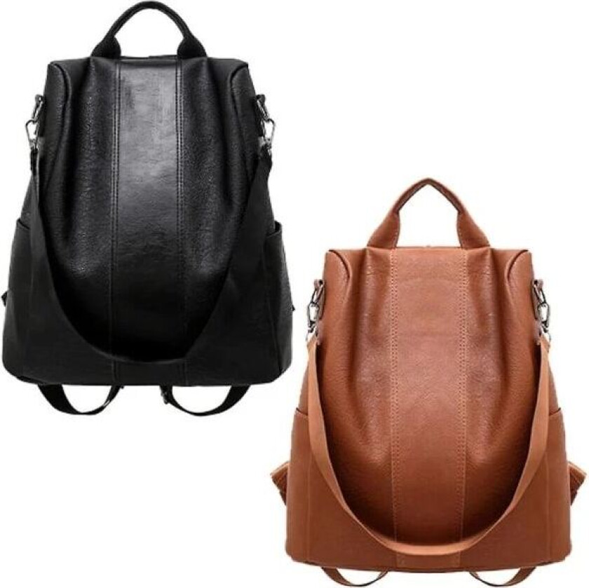 Dame Ryggsekk Dame Lær Ryggsekk Skolesekk Svart/Brun Stor Kapasitet All Match Mote 1. svart