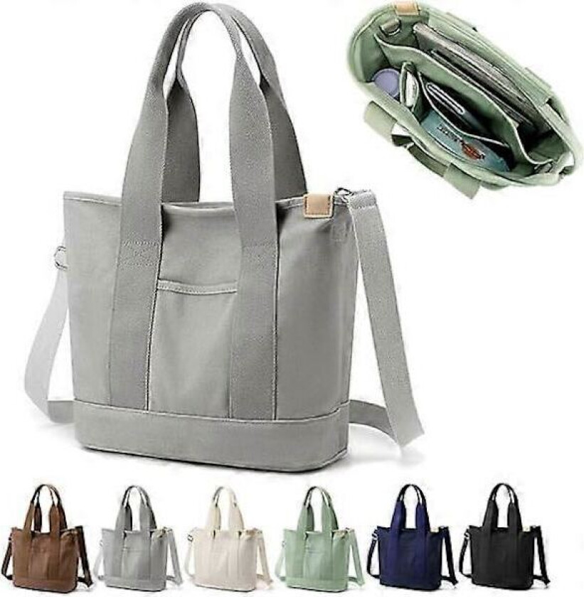 Flerlommet Tote Bag med Glidelås, Håndlaget Canvas Håndveske med Rom, Multifunksjonell Satchel Bag for Kvinner Damer Universitet Skole Arbeid Reise