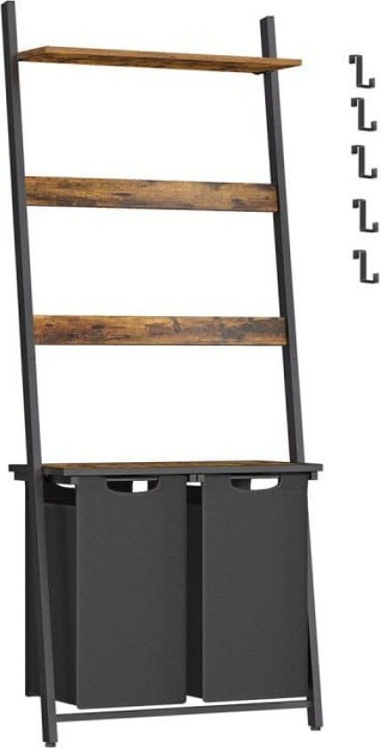 Skittentøyskurv med håndkleholder, 73x33x177 cm, Brun, Svart