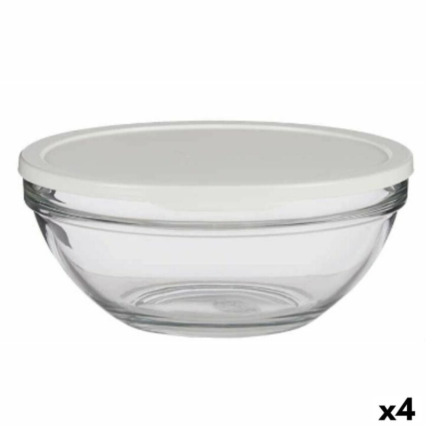 Rund matboks med lokk Chefs White 2,5 L 23,7 x 10,1 x 23,7 cm (antall 4)
