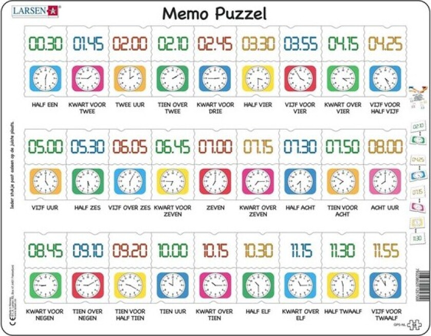 Larsen Memo Puzzle Learning to Tell the Time Traditional and digital clock 54 pcs. Gulv