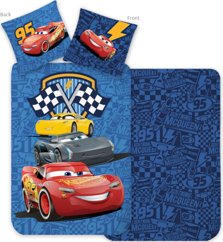 Cars sengetøy 140x200 cm - Blått sengesett med Lynet McQueen - Vendbart design - 100% bomulls sengetøy
